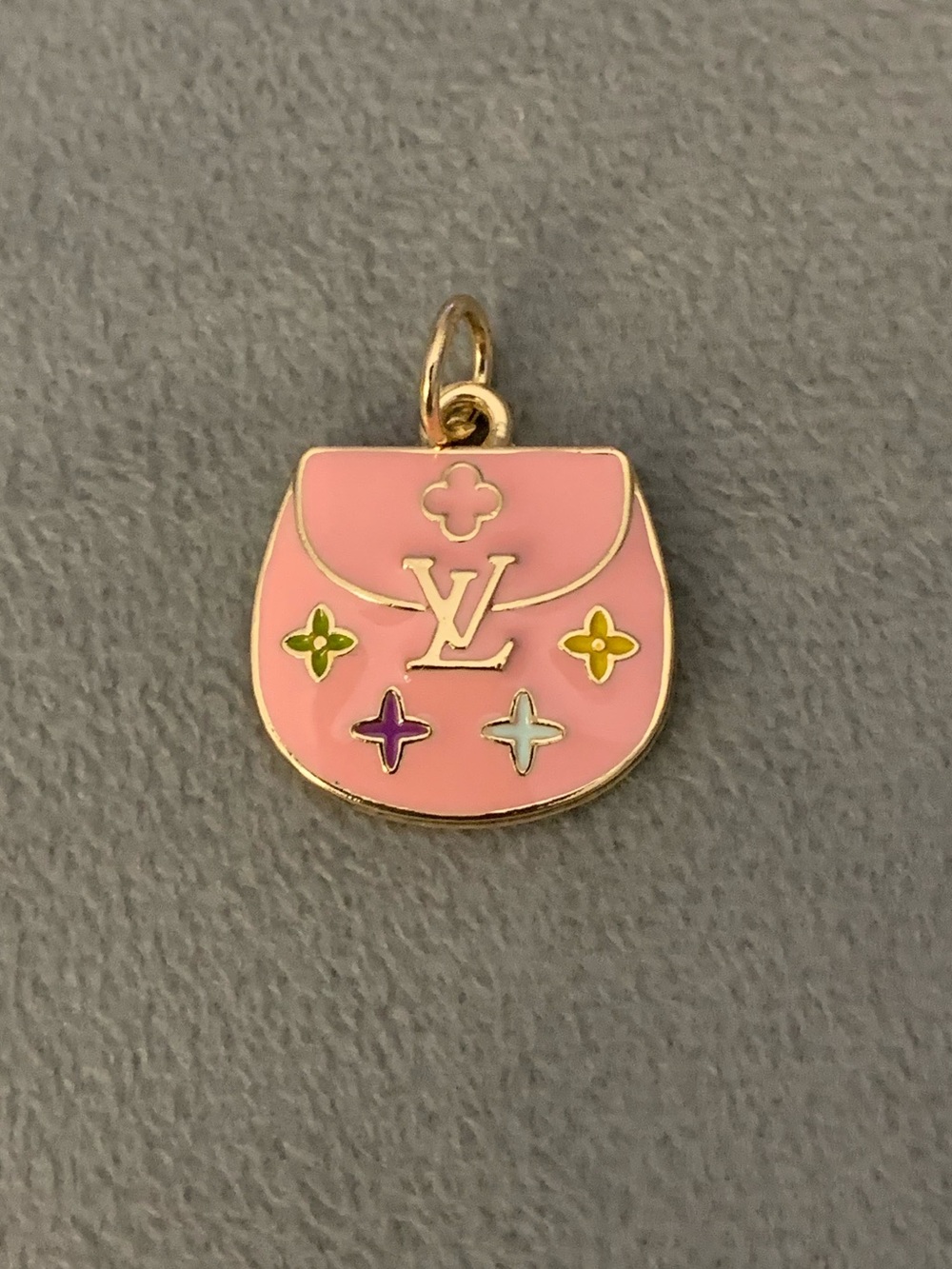 Upcycled Light Pink Enamel with Multi-Colored Bag Charm Pendant